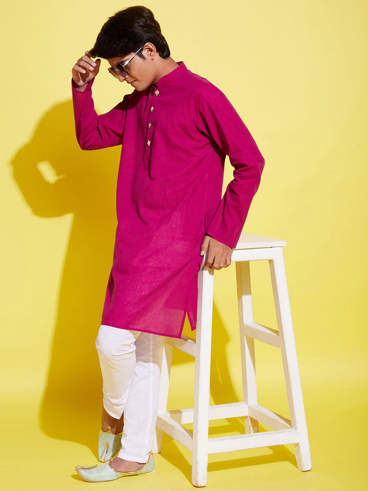 VASTRAMAY Boy's Purple Cotton Kurta and Pyjama Set