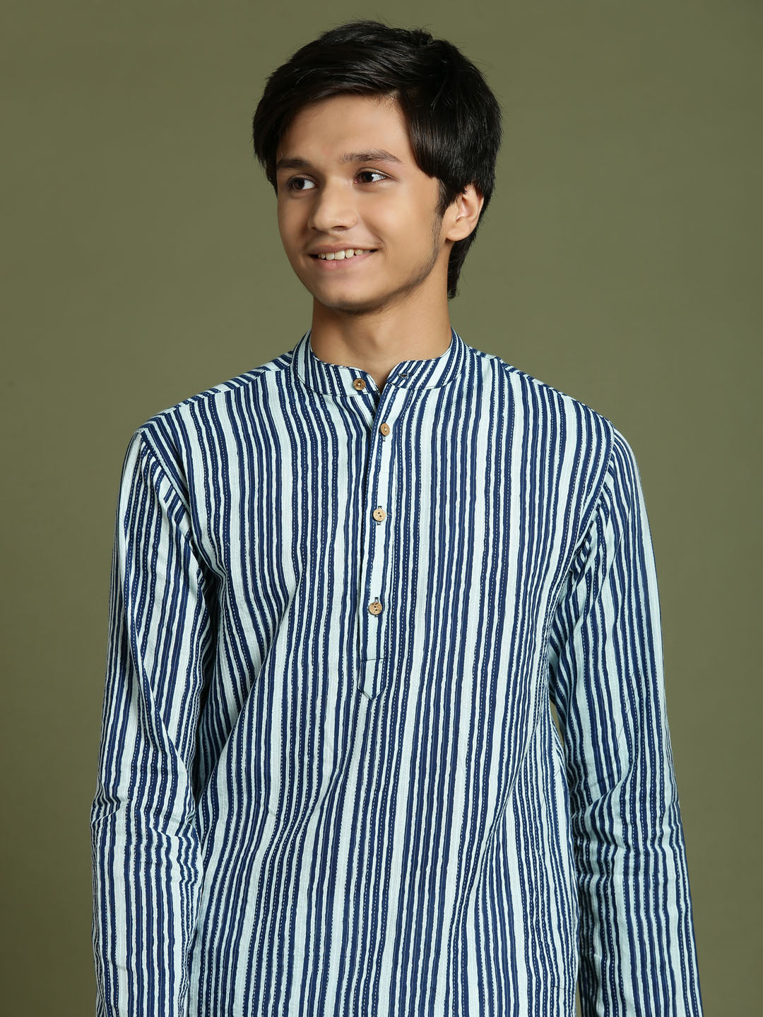 VASTRAMAY Boys' Indigo Blue Striped Kurta And Pyjama Set