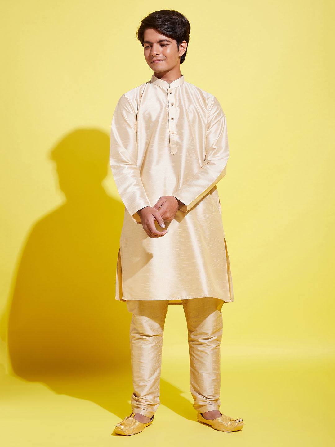 VASTRAMAY Boys' Gold Silk Blend Kurta and Pyjama Set