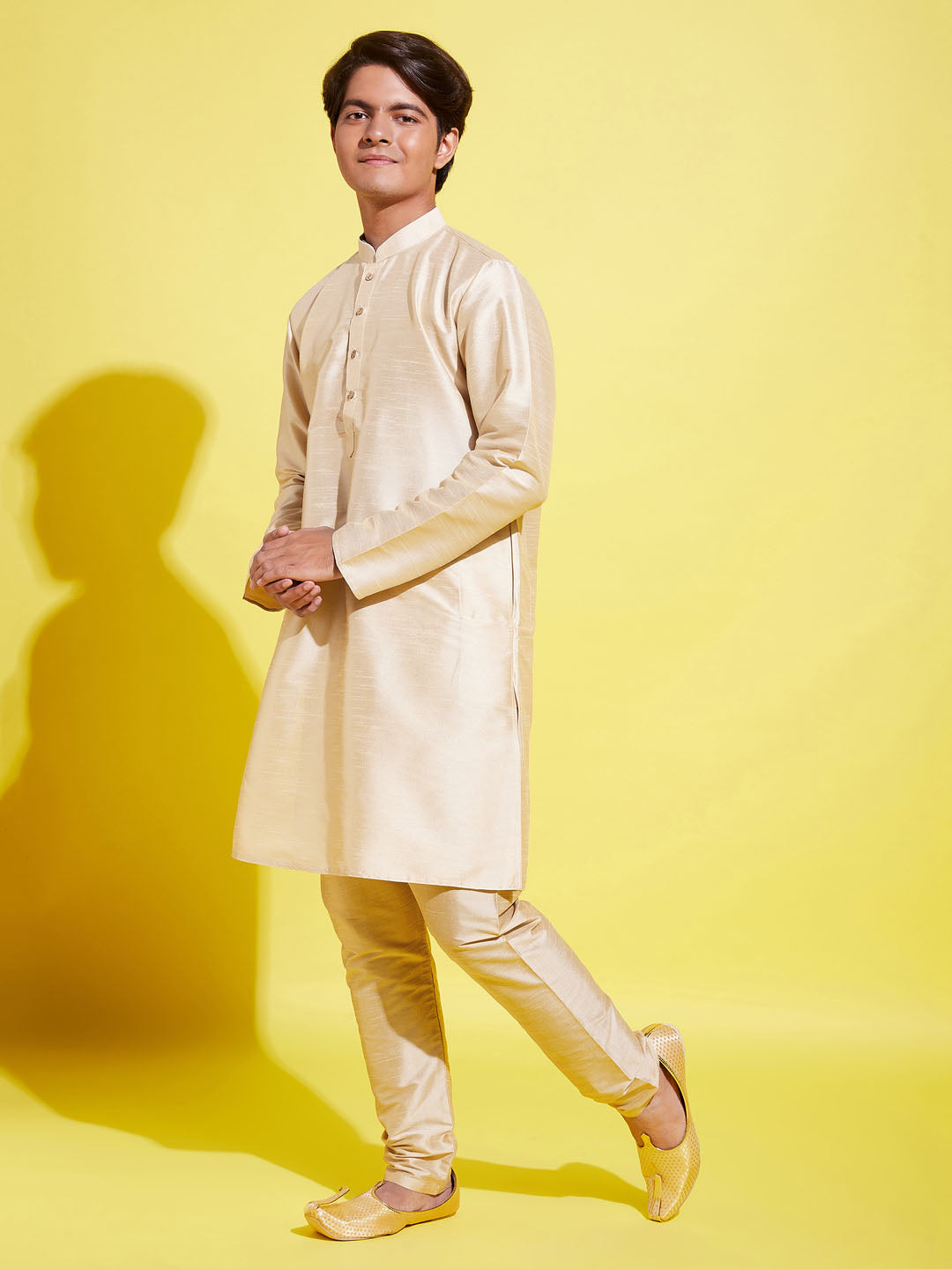 VASTRAMAY Boys' Gold Silk Blend Kurta and Pyjama Set