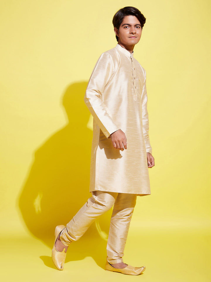 VASTRAMAY Boys' Gold Silk Blend Kurta and Pyjama Set