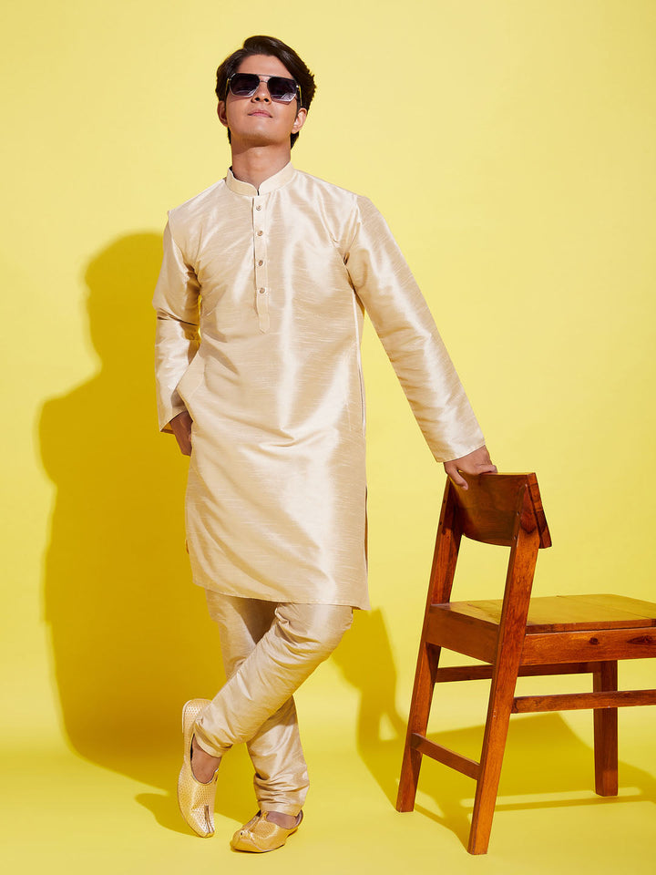 VASTRAMAY Boys' Gold Silk Blend Kurta and Pyjama Set