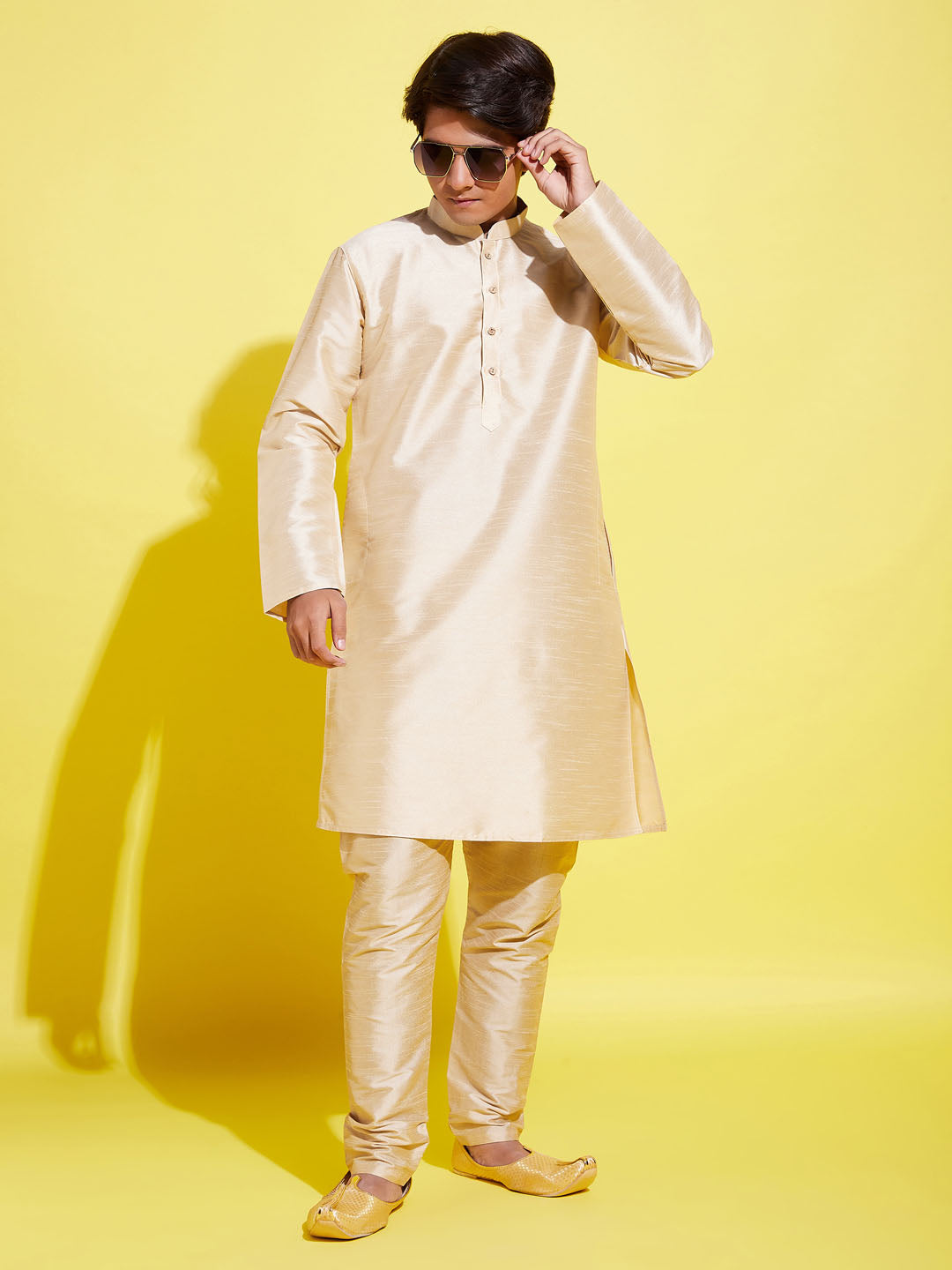 VASTRAMAY Boys' Gold Silk Blend Kurta and Pyjama Set