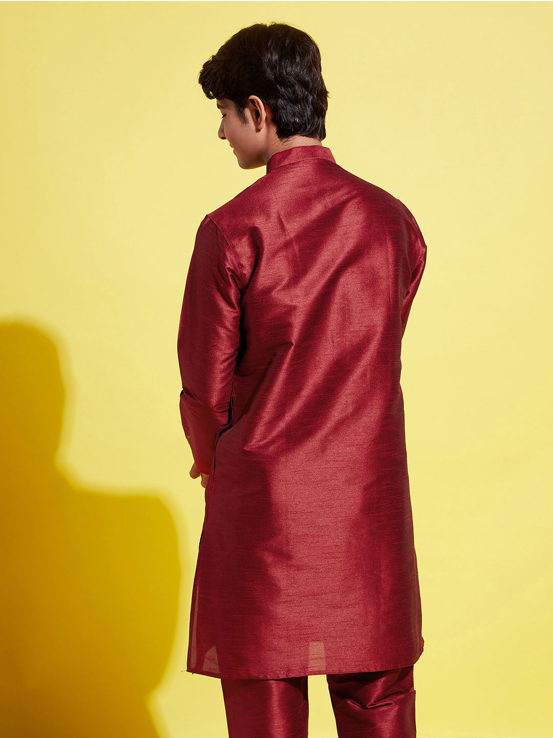 VASTRAMAY Boys' Maroon Silk Blend Kurta