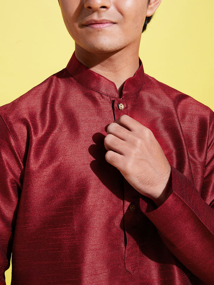 VASTRAMAY Boys' Maroon Silk Blend Kurta