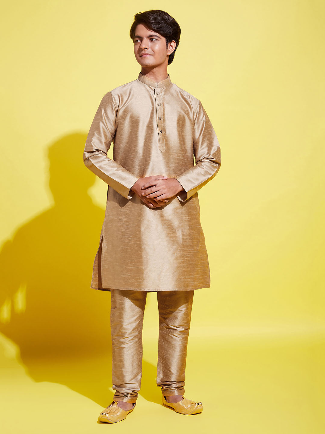 VASTRAMAY Boys' Rose Gold Silk Blend Kurta and Pyjama Set