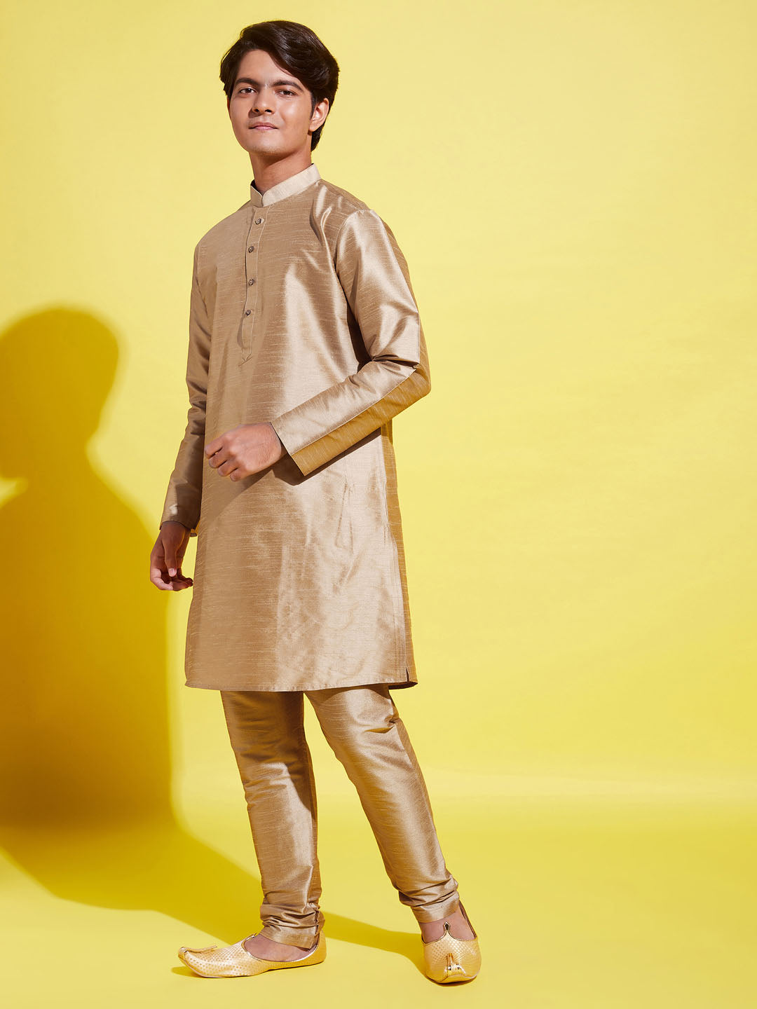 VASTRAMAY Boys' Rose Gold Silk Blend Kurta and Pyjama Set