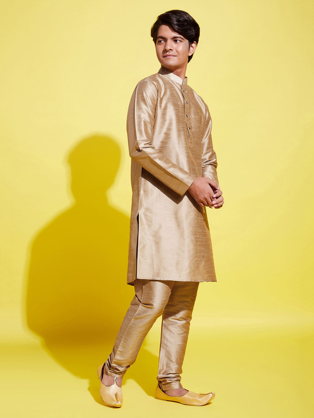 VASTRAMAY Boys' Rose Gold Silk Blend Kurta and Pyjama Set