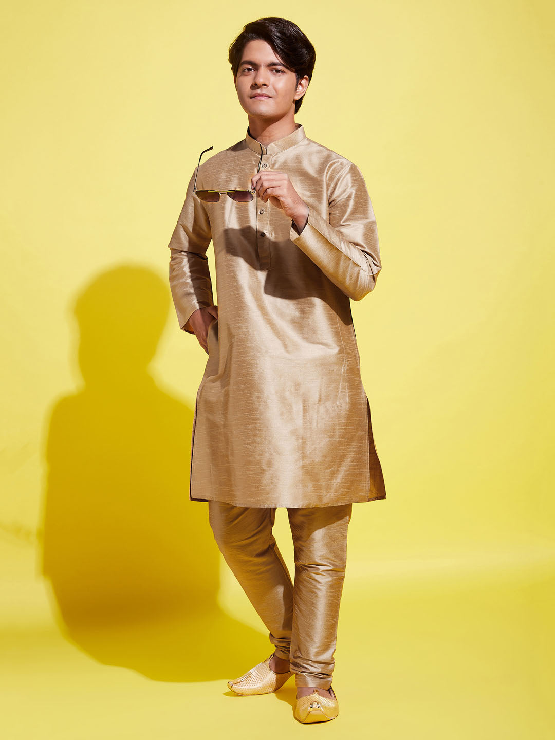 VASTRAMAY Boys' Rose Gold Silk Blend Kurta and Pyjama Set