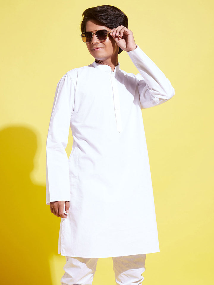 VASTRAMAY Boys' White Cotton Kurta