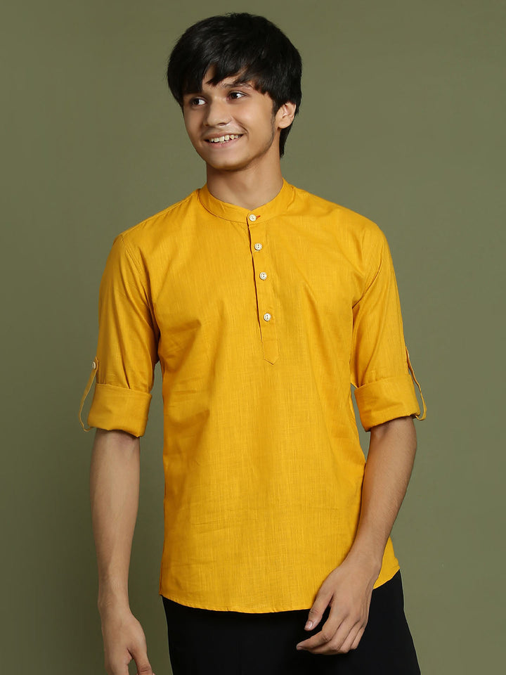 VASTRAMAY Boys Mustard Short Kurta