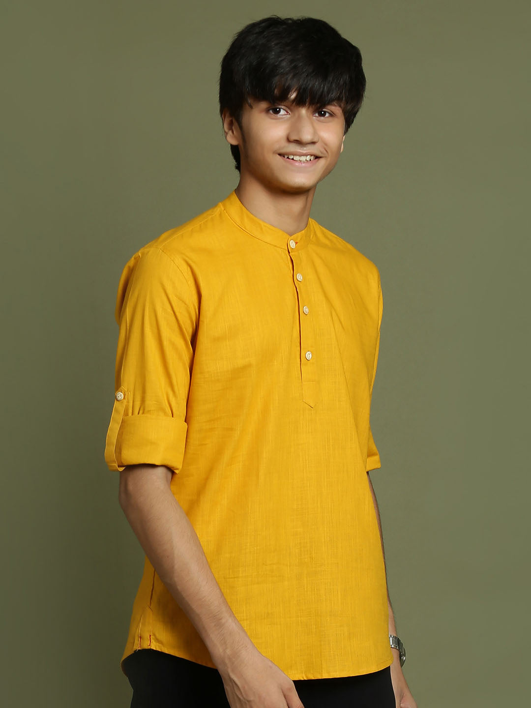 VASTRAMAY Boys Mustard Short Kurta