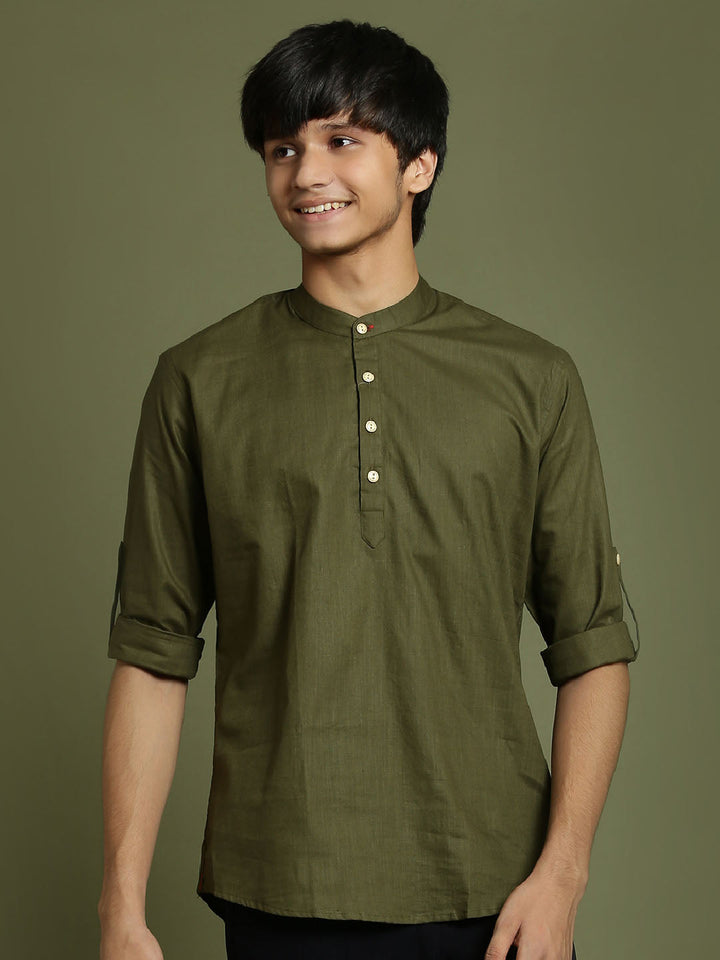 VASTRAMAY Boys Mint Green Short Kurta