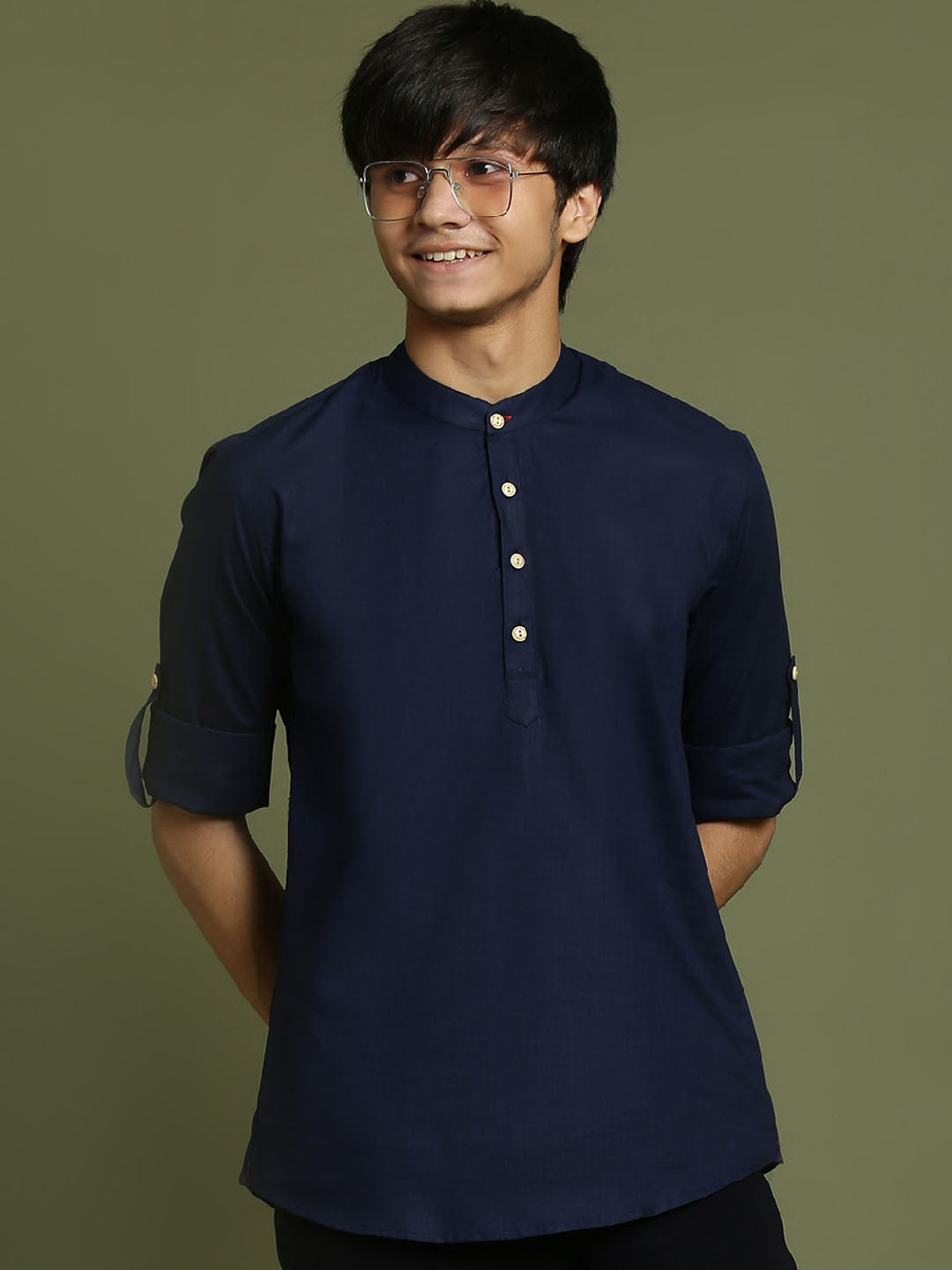 VASTRAMAY Boys Navy Blue Short Kurta