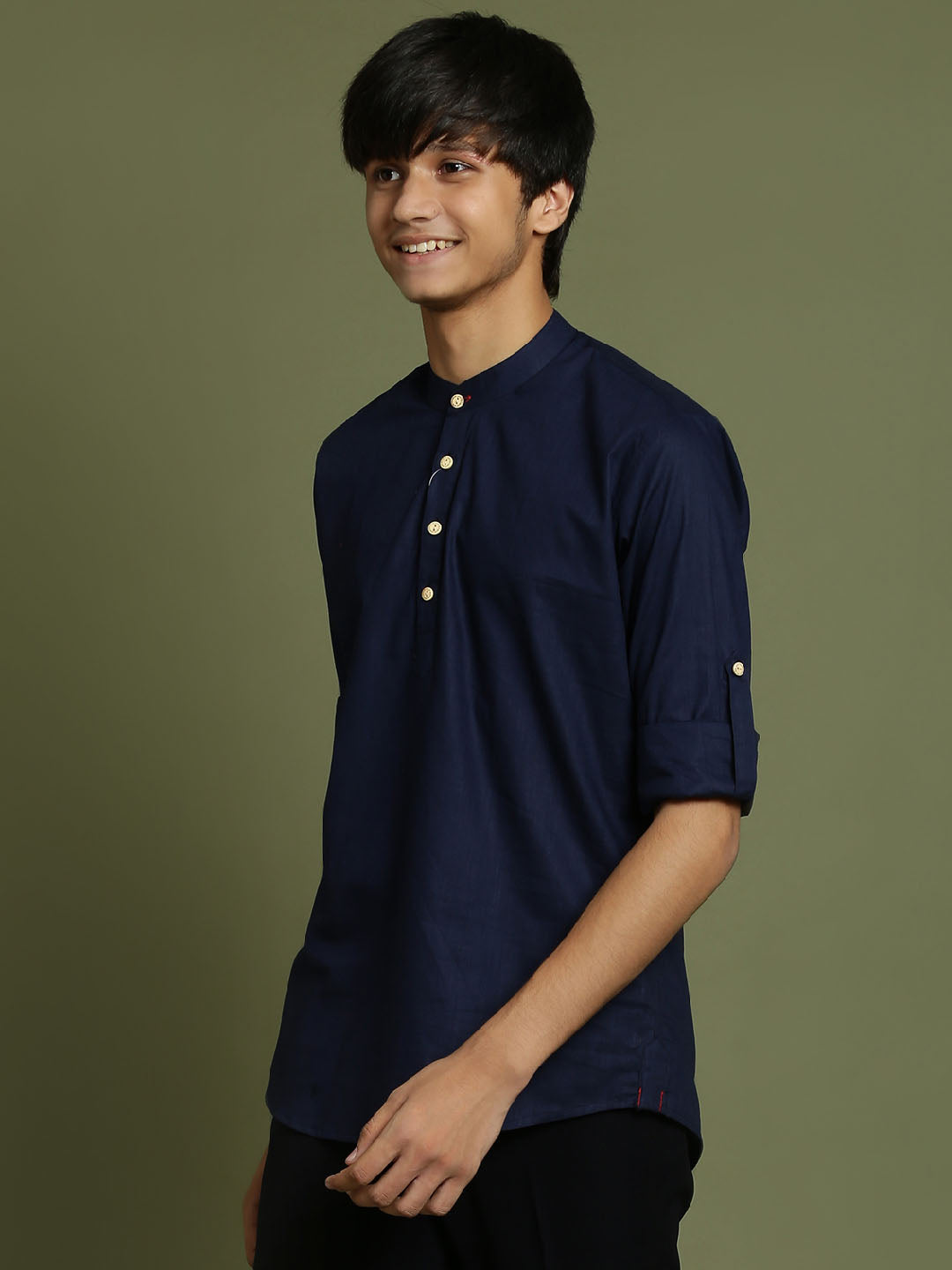 VASTRAMAY Boys Navy Blue Short Kurta