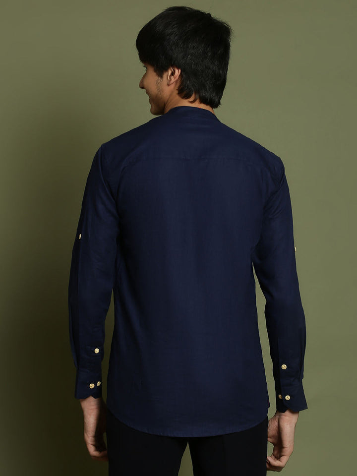 VASTRAMAY Boys Navy Blue Short Kurta