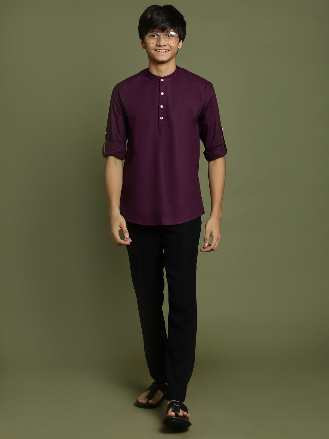 VASTRAMAY Boys Purple Short Kurta