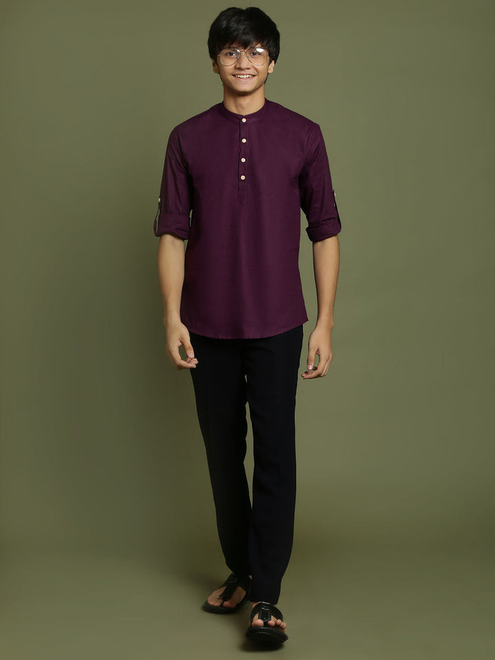 VASTRAMAY Boys Purple Short Kurta