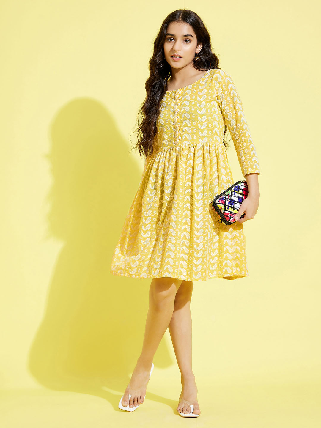 VASTRAMAY Girls Mustard Pure Cotton Chikankari kurta