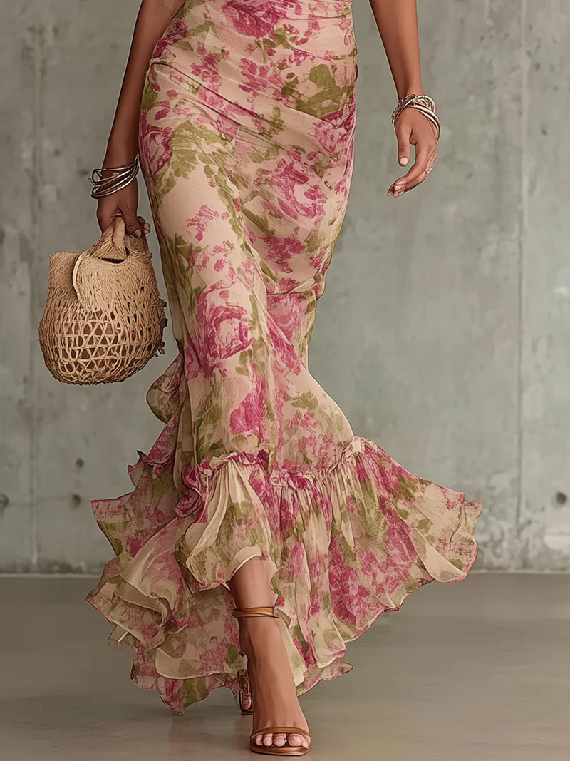 Fiora | Romantic Vintage Rose Puff Sleeve Maxi Dress by Qivii
