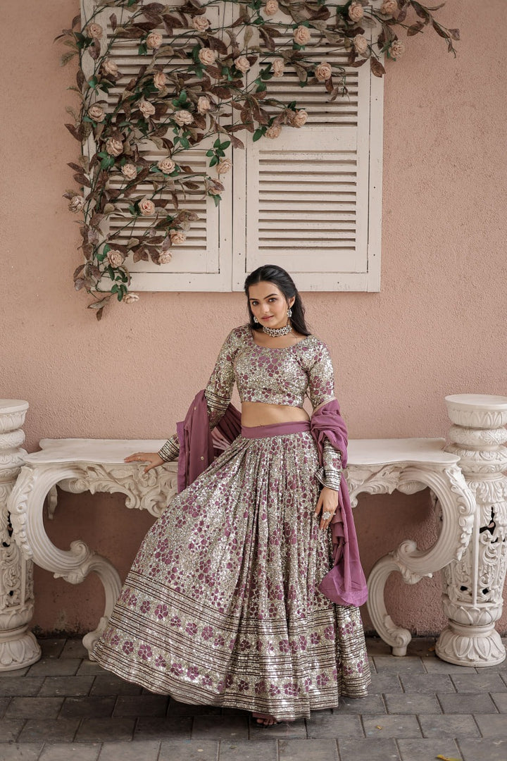 Wedding Wear Dusty Pink Sequins Embroidered Work Lehenga Choli