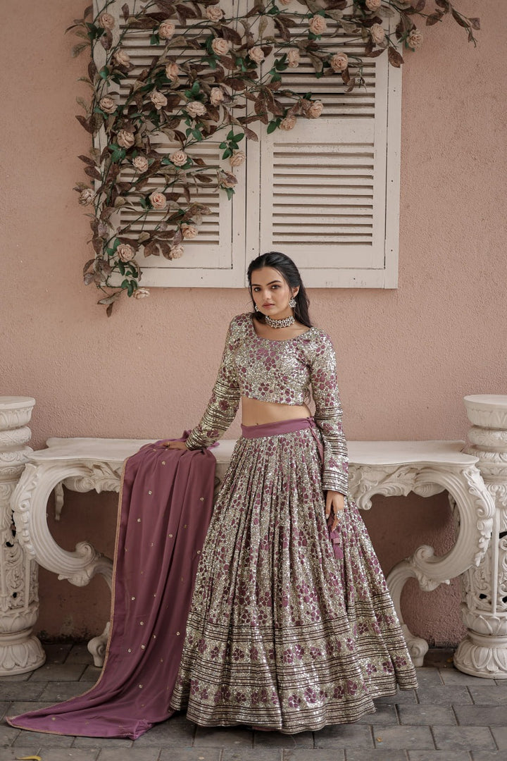 Wedding Wear Dusty Pink Sequins Embroidered Work Lehenga Choli