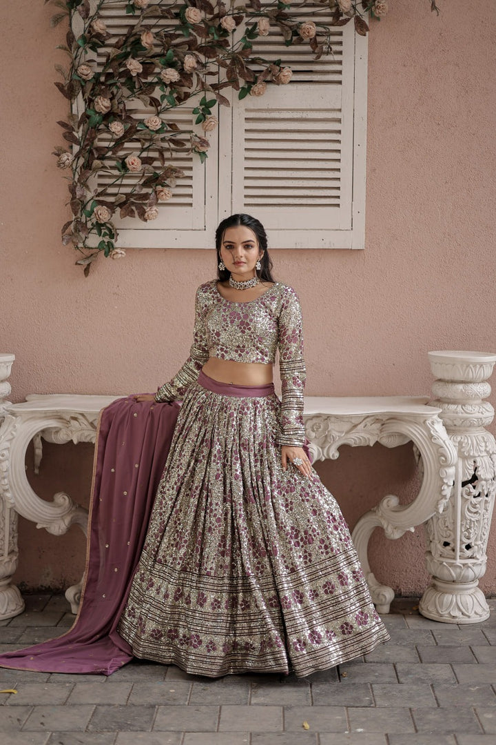 Wedding Wear Dusty Pink Sequins Embroidered Work Lehenga Choli