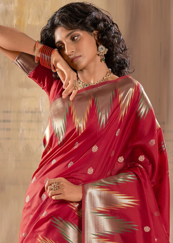 Venetian Red Banarasi Silk Saree