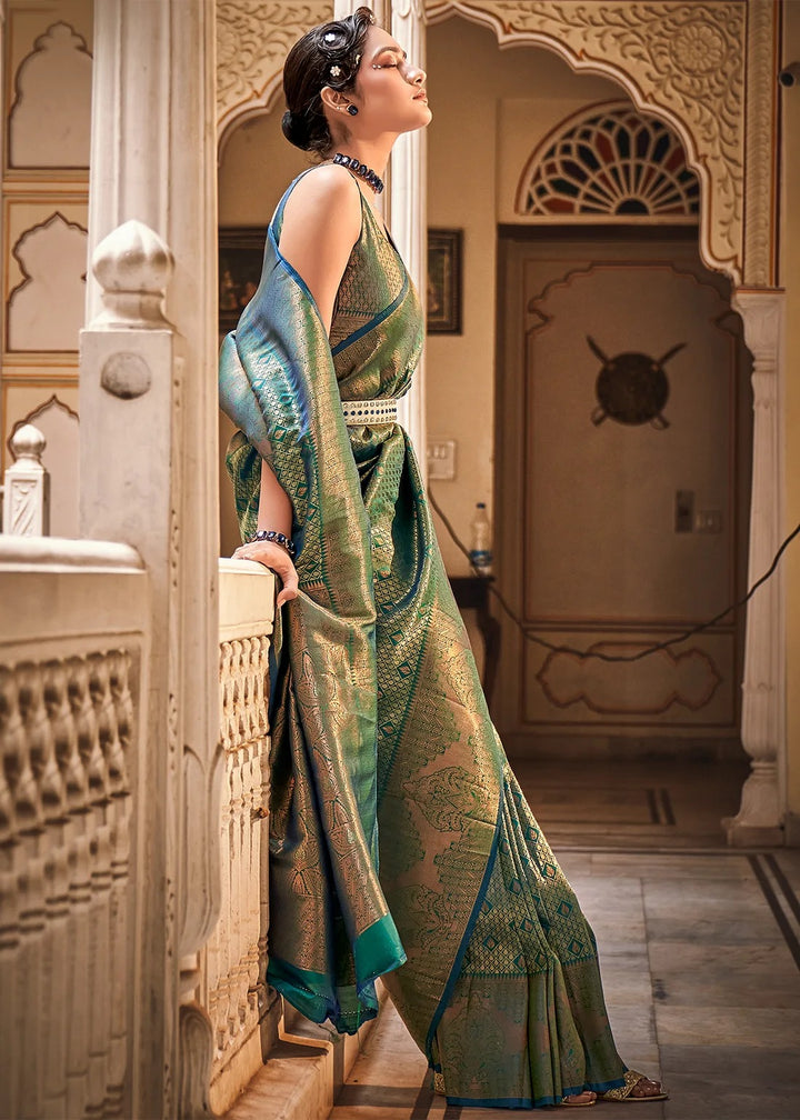 Green Zari Weaving Silk Wedding Wear Saree With Blouse