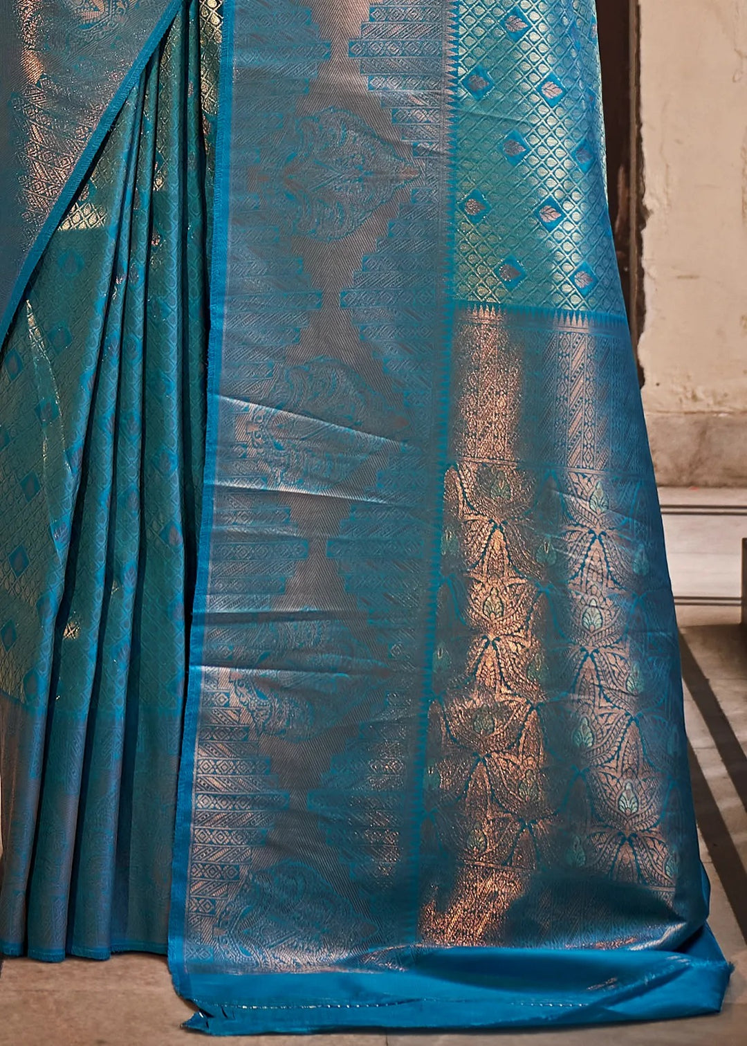 Sky Blue Zari Weaving Silk Wedding Wear Saree With Blouse