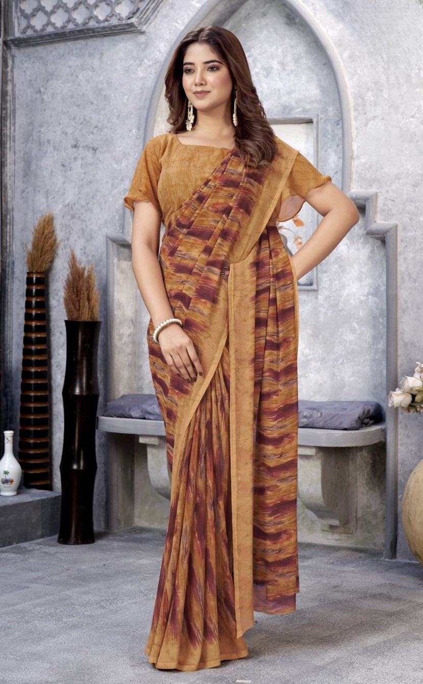 BEAUTIFUL COFFEE COLOUR ETHNIC FLORAL PRINTED WEIGHTLESS FABRIC SAREE