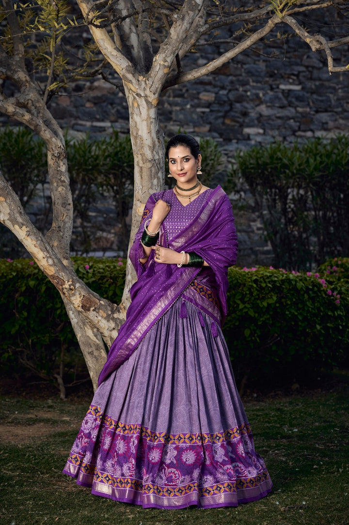 Unleash Your Inner Diva with This Tussar Silk Printed Lehenga Choli in Purple Color