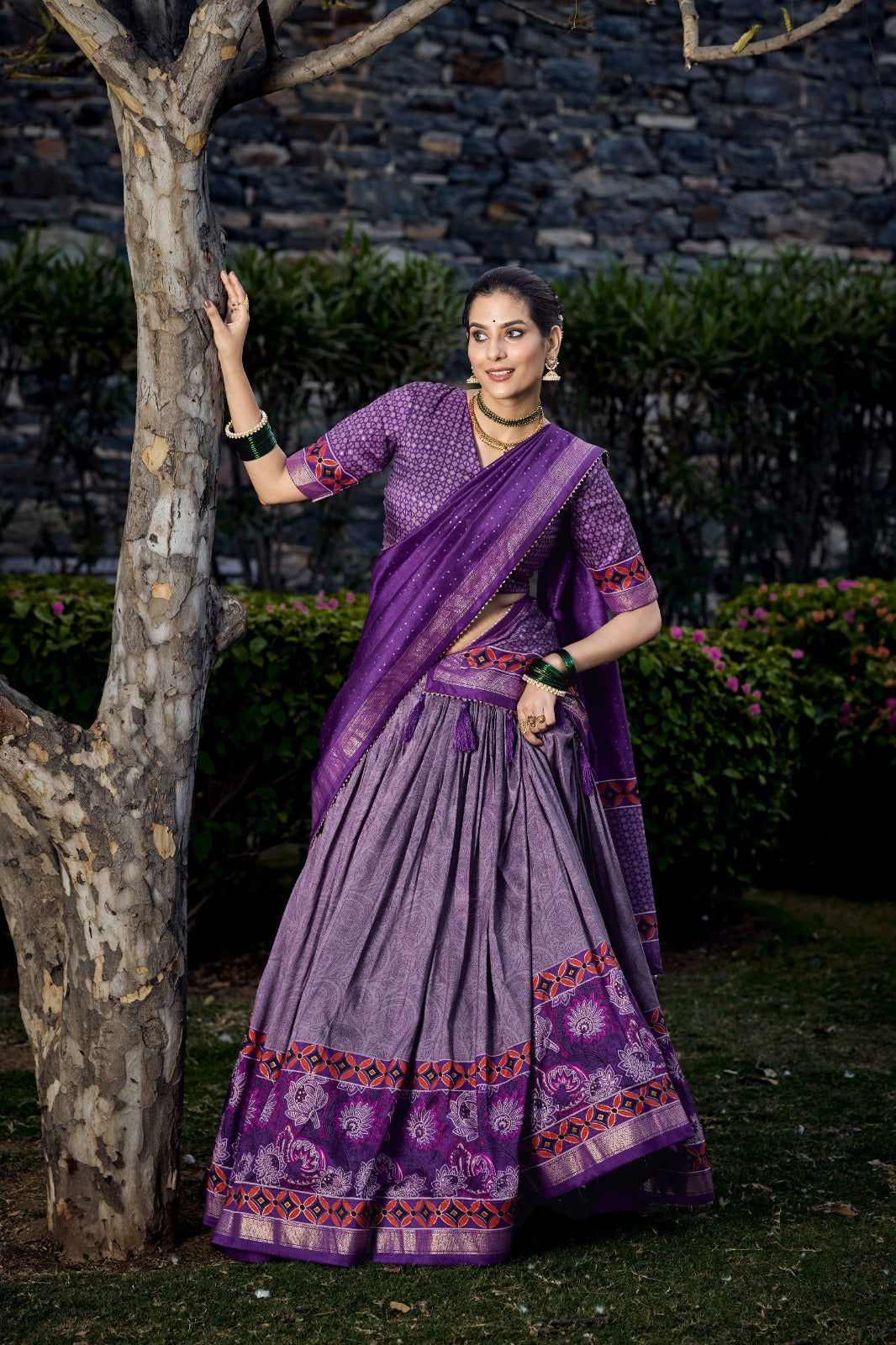 Unleash Your Inner Diva with This Tussar Silk Printed Lehenga Choli in Purple Color