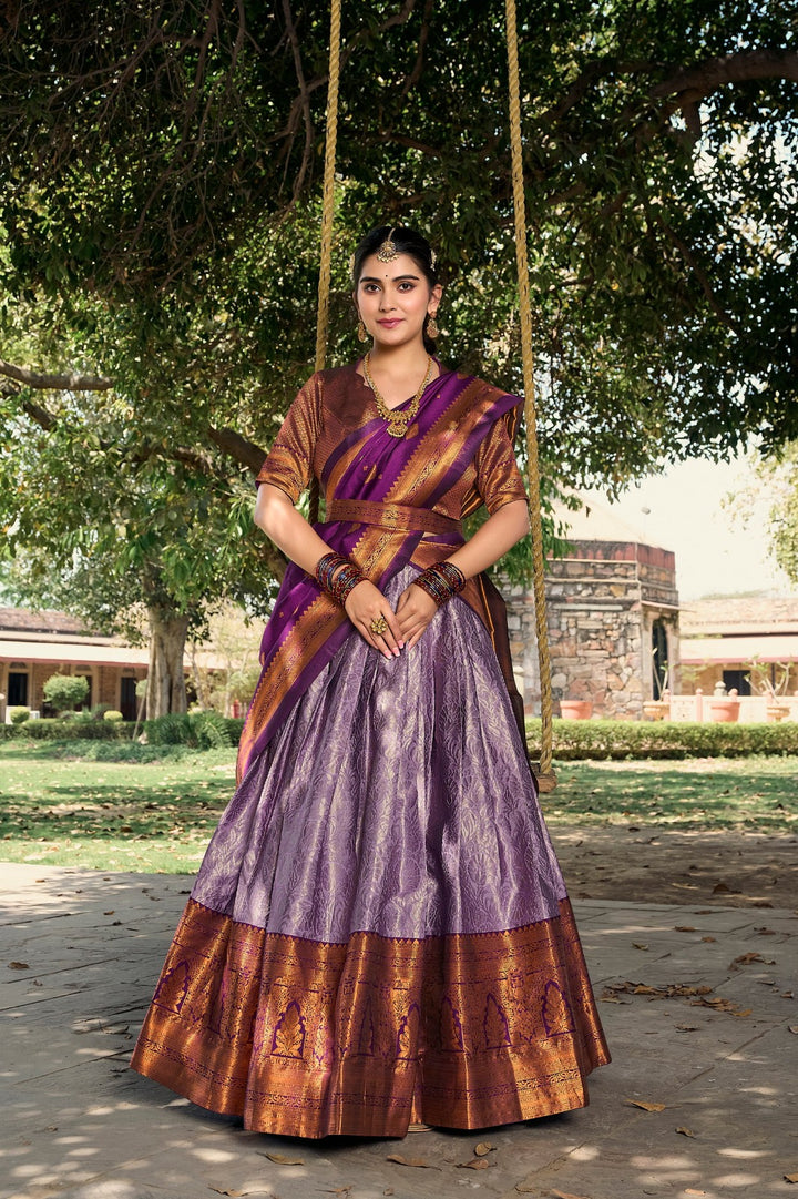 Step into Royalty with Our Jacquard Silk Pattu Lehenga Choli In Lavender Color