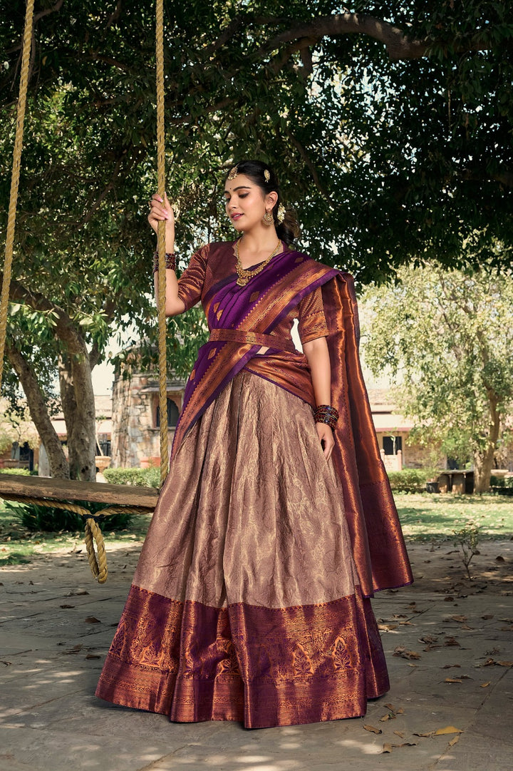 Step into Royalty with Our Jacquard Silk Pattu Lehenga Choli In Bole Color