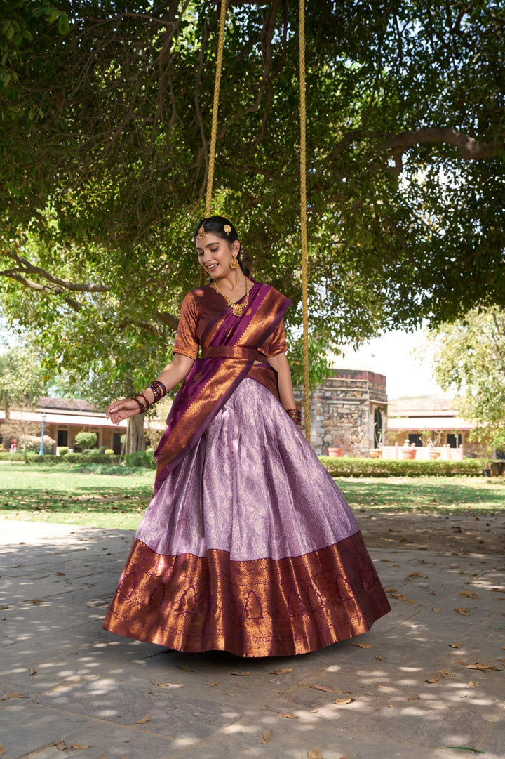 Step into Royalty with Our Jacquard Silk Pattu Lehenga Choli In Lavender Color