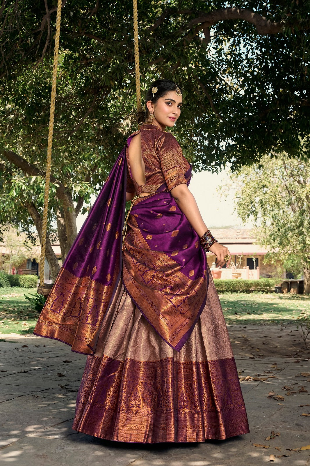 Step into Royalty with Our Jacquard Silk Pattu Lehenga Choli In Bole Color