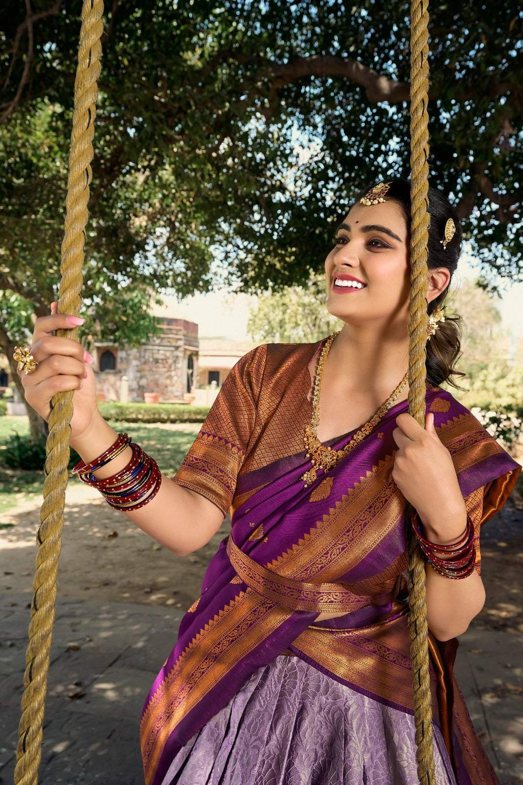 Step into Royalty with Our Jacquard Silk Pattu Lehenga Choli In Lavender Color