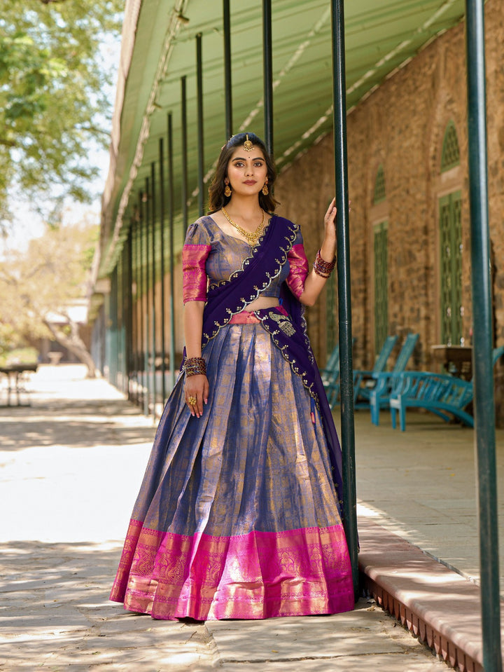 Kanjivaram silk in this regal lehenga choli in Blue Color