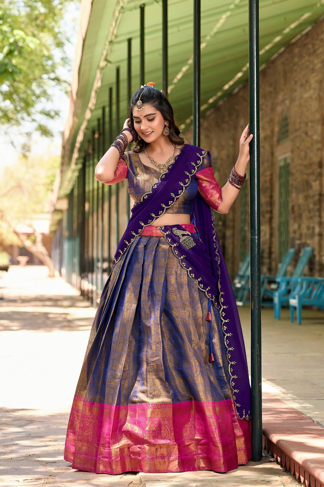 Kanjivaram silk in this regal lehenga choli in Blue Color