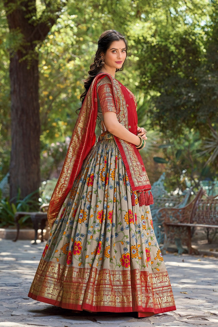 Elegant Kalamkari Tussar Silk lehenga choli featuring exquisite craftsmanship