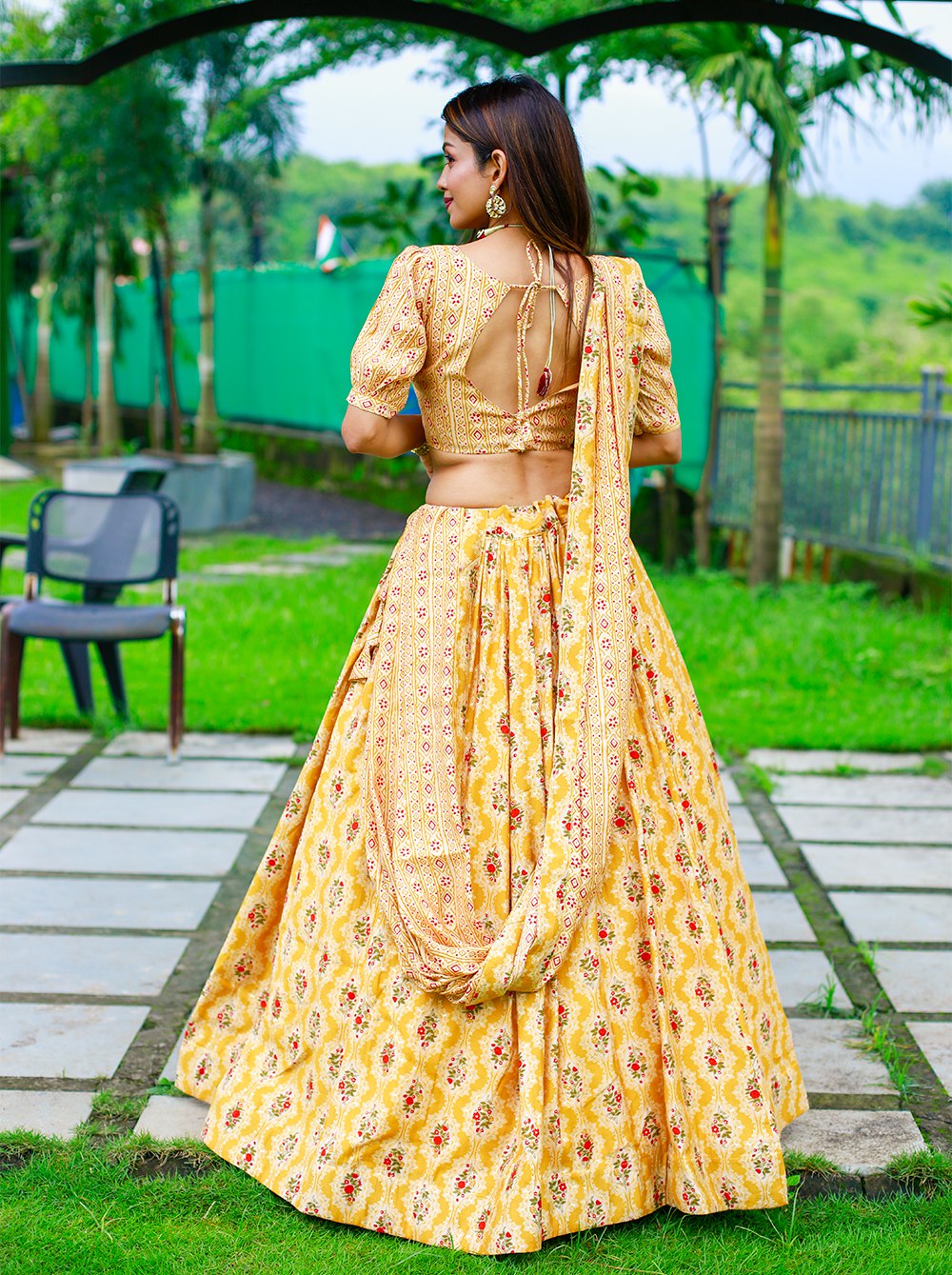 Chanderi Cotton Print with Foil Printed Lace Border Also Come With Tassels Lehenga Choli in Mustard Color