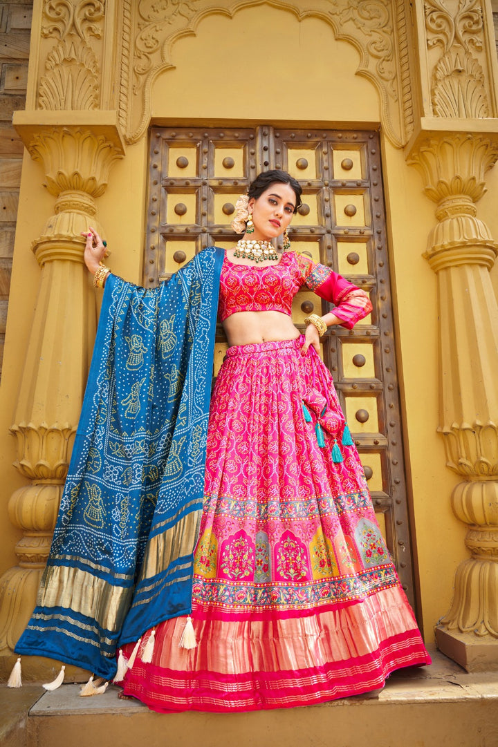 Pink Color Digital Printed gaji Silk Lehenga