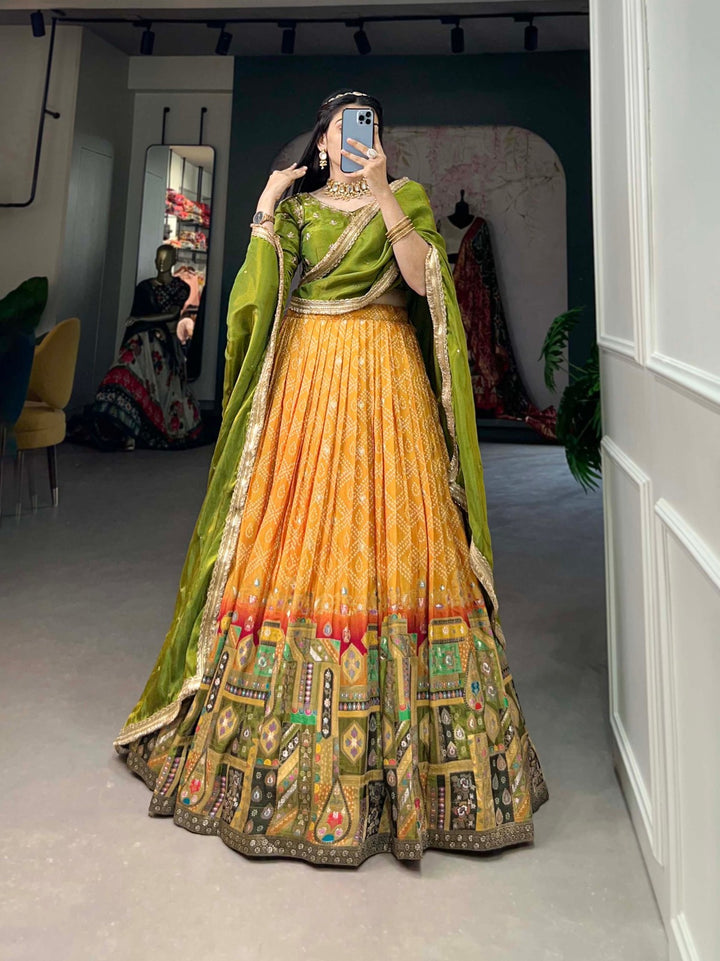 Pure Viscose Jacquard Silk Lehenga Choli In Mustard Color