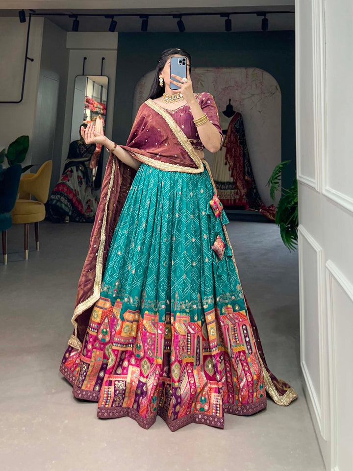 Pure Viscose Jacquard Silk Lehenga Choli In Teal Color