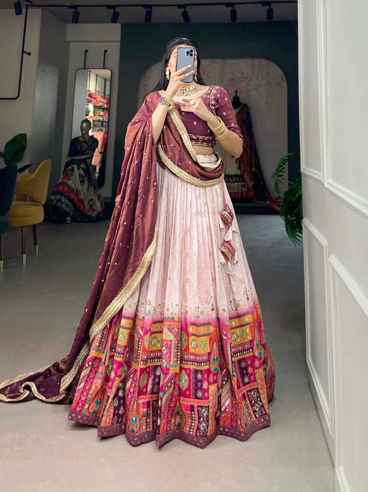 Pure Viscose Jacquard Silk Lehenga Choli In Light Pink Color