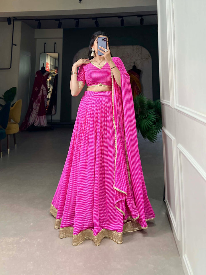 Effortless Charm with Our Dot Print Georgette Lehenga Choli In Pink Color