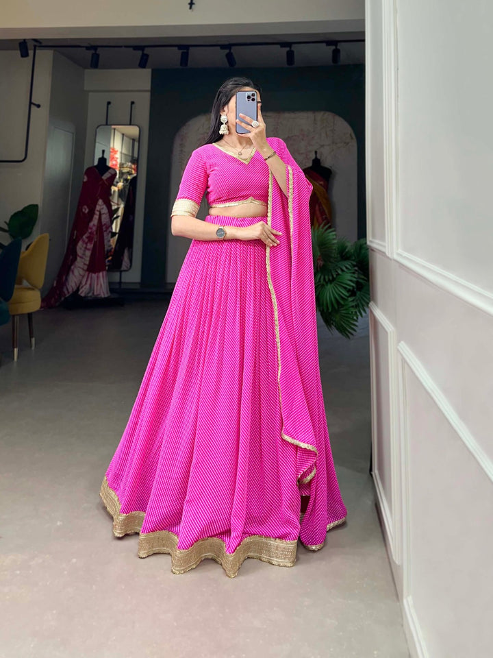 Effortless Charm with Our Dot Print Georgette Lehenga Choli In Pink Color