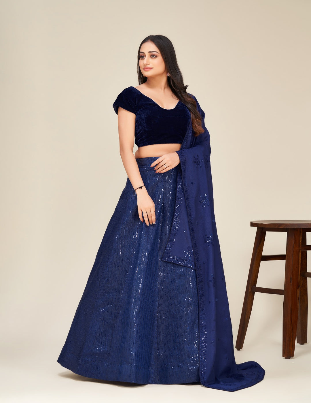 Two Tone Tapeta Silk Lehnga with Sequence Work Lehenga Choli Navy Blue Color