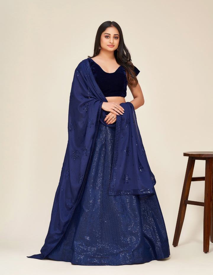 Two Tone Tapeta Silk Lehnga with Sequence Work Lehenga Choli Navy Blue Color